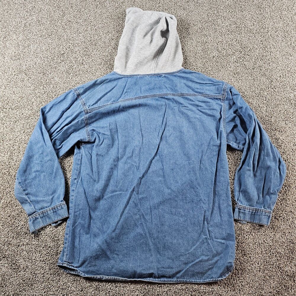 Vintage Gitano Shirt Mens Medium Blue Chambray Buttoned Hooded 80s 90s Western - Picture 2 of 10